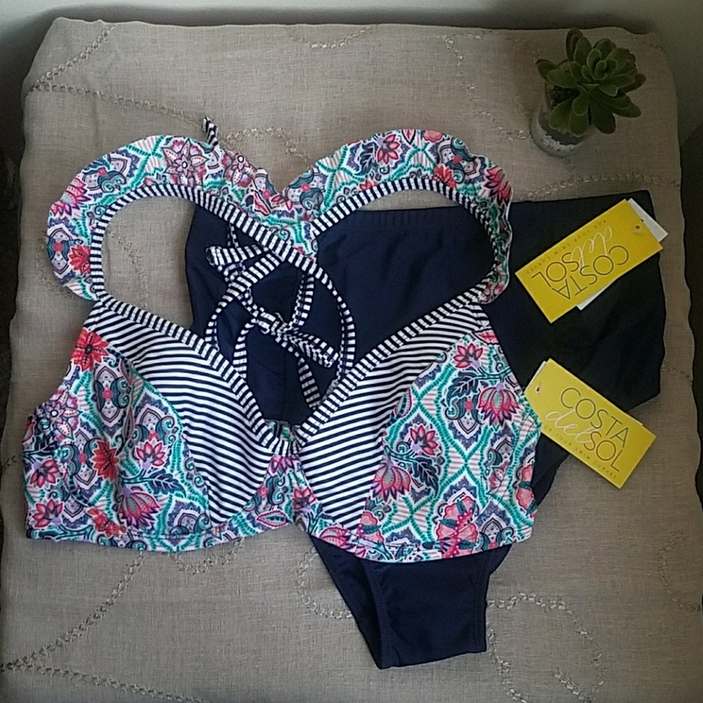 Costa Del Sol Paisley/Striped Bikini Set